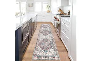 EARTHALL Hallway Runner Rugs 2x8, Kitchen Runner Rug Non Slip, Washable Bathroom 2x8ft Runner,Soft Boho Vintage Indoor Rug for Entryway, Bedroom, Bedside, Laundry Room,Grey