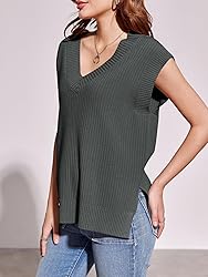 Saodimallsu Womens V Neck Sweater Vest Oversized