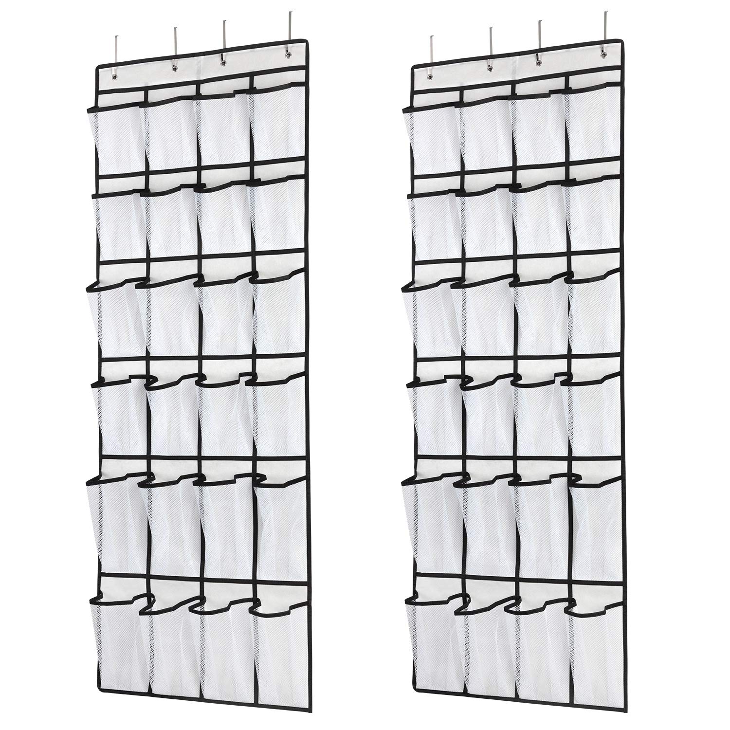SAVERHO Hanging Shoe Organizer, Over The Door Shoe Organizer with 24 Mesh Large Pockets Door Shoe Rack for Men Women Kids Hanging Door Shoe Holder Size:58x21 Inch (White-2pack)