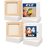 FIXSMITH Mini Stretched Canvas for Painting - 24 Pack 4 x 4 Inch, 2/5” Profile Small Square Canvases, 100% Cotton Blank Canvas, Home Decor Project, Art Supplies for Acrylic Oil Painting