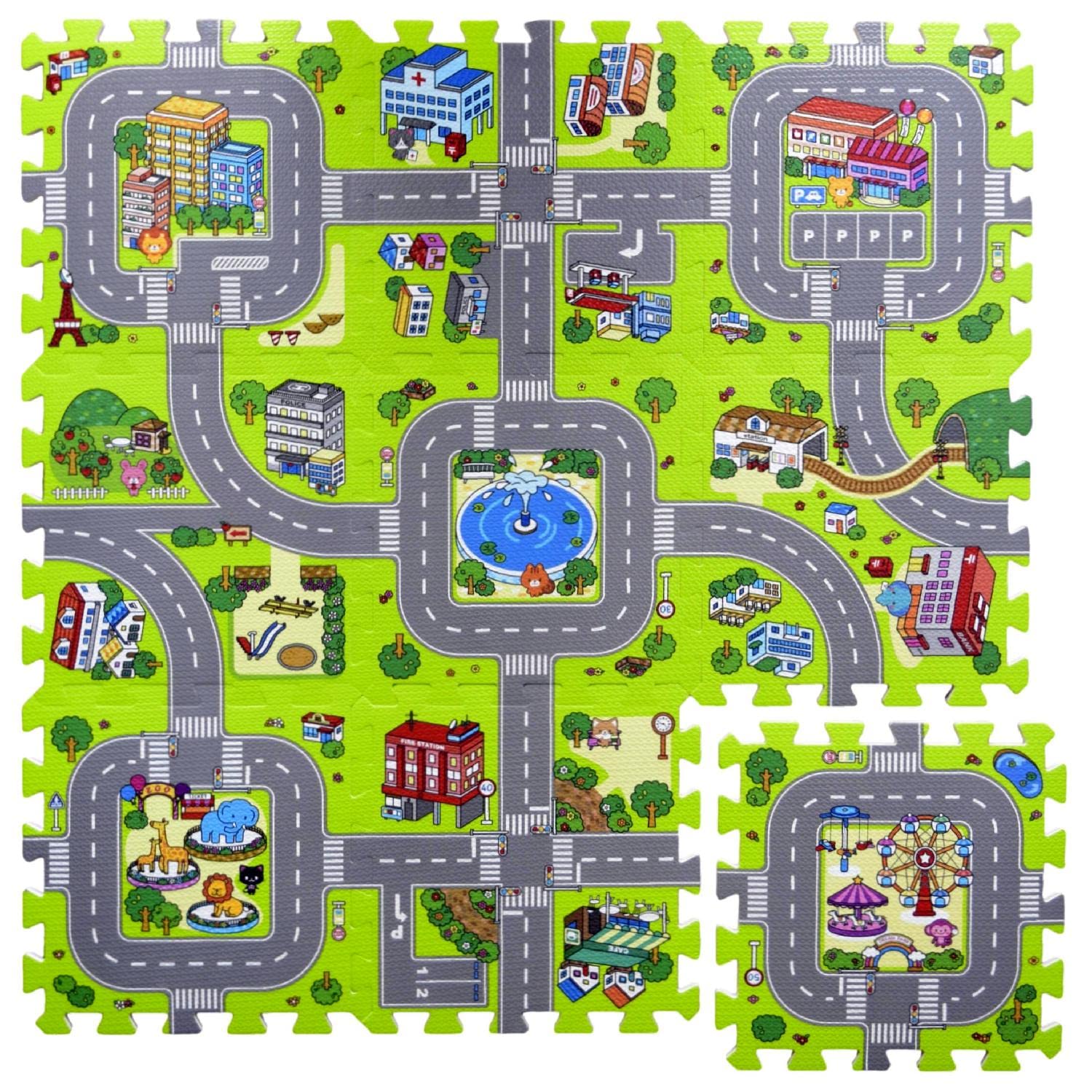 Carpet Puzzle for Children, Made from Eva Rubber Traffic circuit design. 90 x 90 x 1 cm. 9 interchangeable pieces.