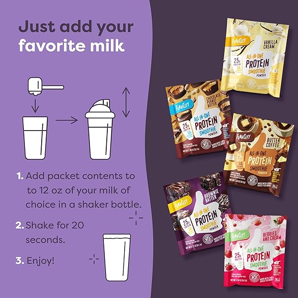 FLAVCITY GRASS FED WHEY PROTEIN POWDER – VARIETY PACK – 25G PROTEIN & 10G COLLAGEN – 5 SINGLE SERVE PACKETS – MADE WITH ORGANIC REISHI & CORDYCEPS – GLUTEN FREE & NO ADDED SUGARS