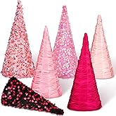 Kigley 6 Pcs Pink Valentine Day Tree Cone Decor 3 Size 6" 8" 10.5" Tabletop Cone Valentine Trees Table Decorations Galentine Indoor Tiered Tray Home Decor Table Centerpieces
