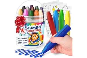 MOMO & NASHI Jumbo Crayons for Toddlers 1-3 - 16pc Toddler Baby Crayons for Kids Ages 4-8 1-3 2-4 - Printed & PDF Coloring Sheets Non Toxic Washable Classroom Must Haves, Christmas Stocking Stuffers for Toddlers