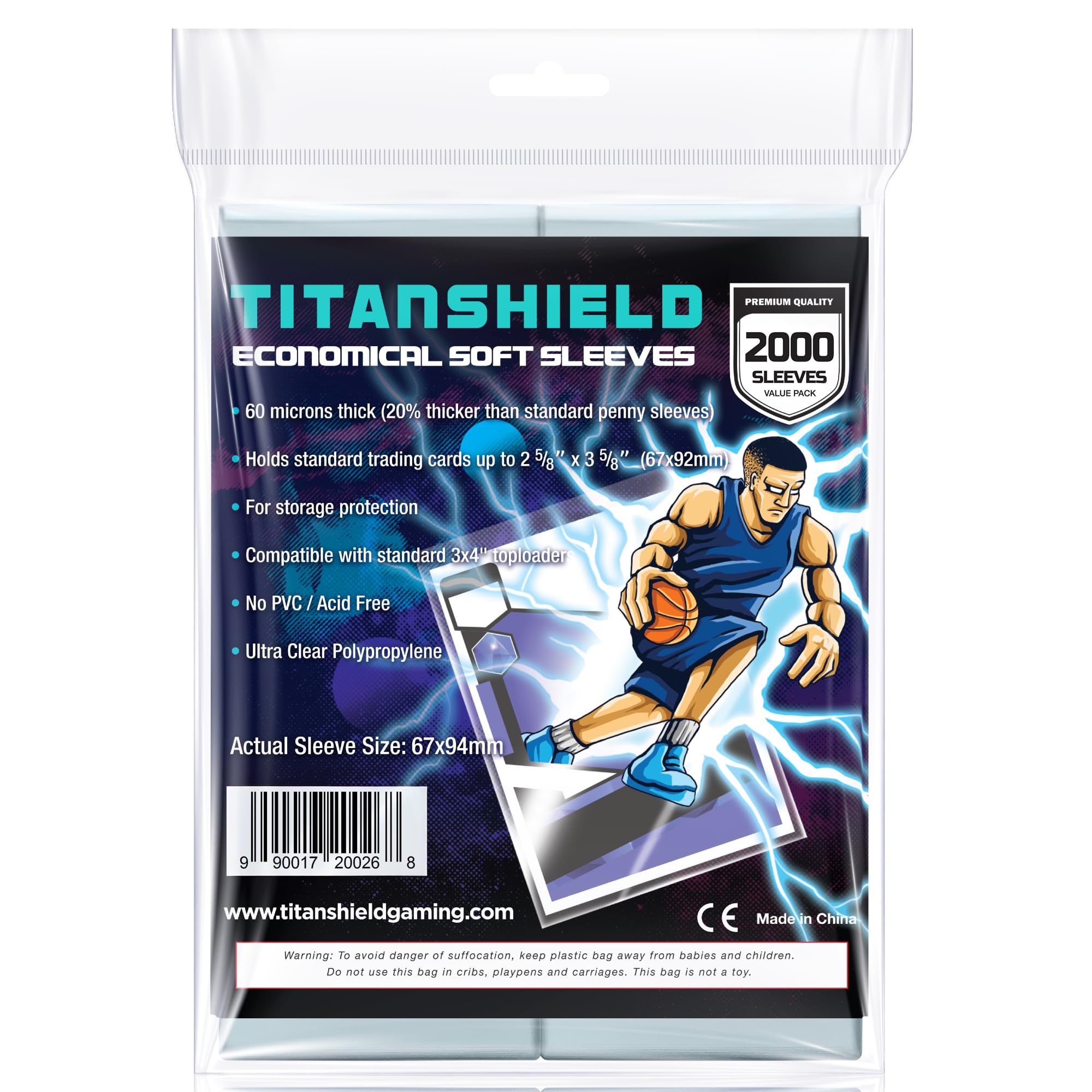 TitanShield Economical Soft Penny Card Sleeves 2-5/8” x 3-5/8” (67x94mm), Ultra Clear (1000 Count)