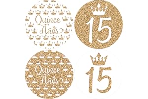 DISTINCTIVS Quinceanera Party Favor Stickers - 1.75 in - 40 Labels (White and Gold)