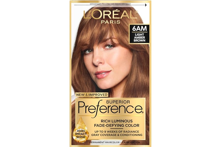 L’Oreal Paris Superior Preference Fade-Defying + Shine Permanent Hair Color, 6AM Light Amber Brown, Pack of 1, Hair Dye