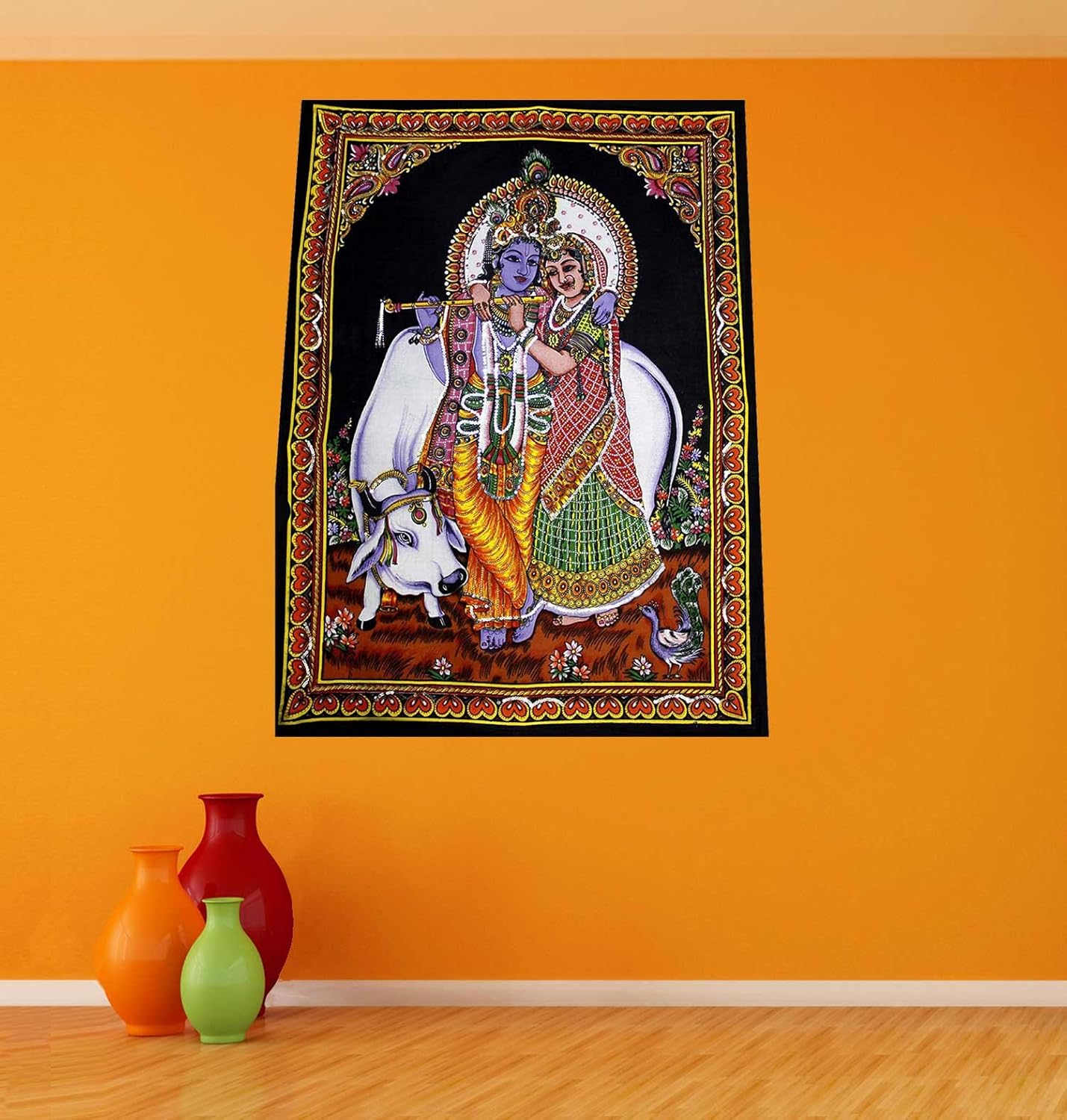 Lord Krishna & Radha Indian Deity Cotton Fabric Tapestry
