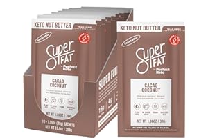 SuperFat Nut Butter Keto Snacks - Macadamia & Almond Nut Butter Fat Bomb Paleo Snack For Energy, Metabolism & Brain Function, Gluten Free, Low Net Carb Box of 10 x 1.0 oz (Cacao Coconut)