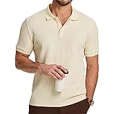 JMIERR Men's Casual Textured Knit Polo Shirt Short Sleeve Stretch Golf T Shirt