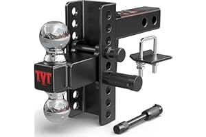 TYT Adjustable Truck Trailer Hitch for 2.5 inch Receiver, 6" Drop/Rise Tow Hitch with Dual Balls (2" & 2-5/16"), 22,000 lbs GTW, 2,200 lbs TW, Includes Two Pin Locks & Hitch Tightener