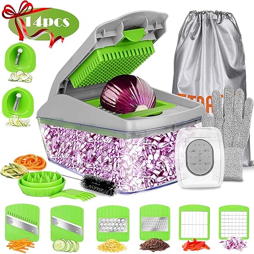 Fitnate 13 In 1 Vegetablefood Chopper Slicer Dicer Onion Chopper Vegetable Spiralizer Mandoline Slicer Dicer Pro Veggie Shredder Cutter With