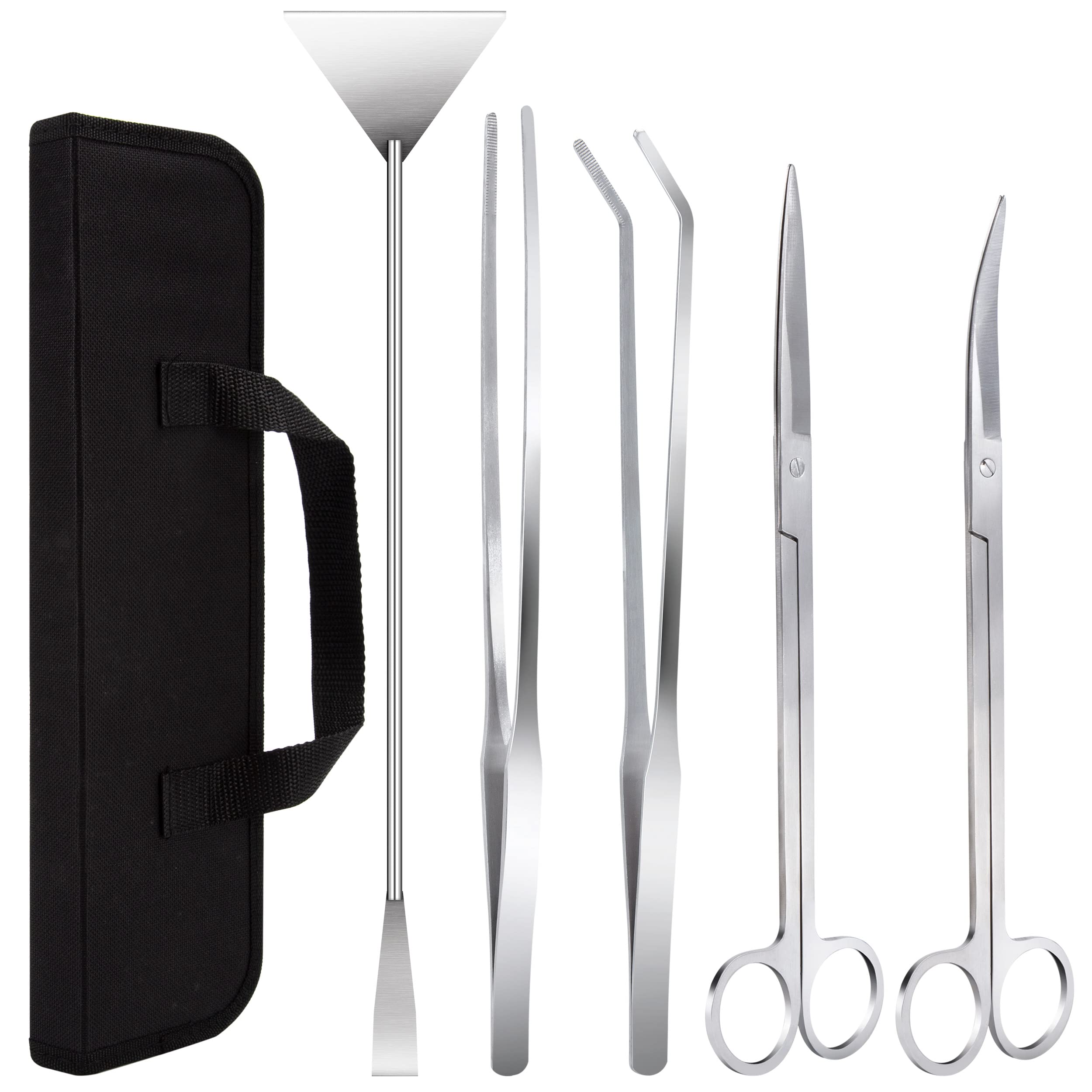 Aquarium Tool Kit 5 in 1 Fish Tank Plant Cutters Set Stainless Steel Aquariums Tank Plants Kit Includes Tweezers Scissor Spatula for Fish Tank Plants