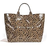 Lushandy PVC Tote Bag Women's Plastic Tote Purse Large Letters Print Hobo Handbag for Work, Beach, Gift