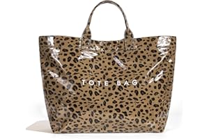 Lushandy PVC Tote Bag for Women Trendy Plastic Tote Bag Leopard Bags Cheetah Letters Print Bags Large Canvas Hobo Handbag
