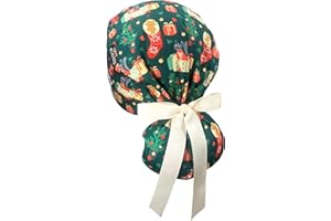 CALOMED Scrub Cap for Women and Men, Ponytail Scrub Caps, Working Hat, Head Cover with Ribbon Ties and Buttons, Long Hair