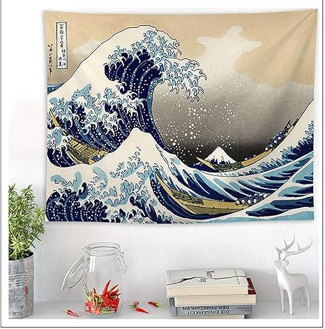 Amazon Co Jp Bennyue タペストリー 和風 おしゃれ 和室 インテリア 雑貨 浮世絵 古風 装飾布 大判 壁飾り 間仕切り カーテン 新築祝い プレゼント 取り外し可能 リビングルーム ベッドルーム 部屋 雰囲気変わる飾り 玄関 窓 店 0cm 148cm 浮世絵波 ホーム キッチン