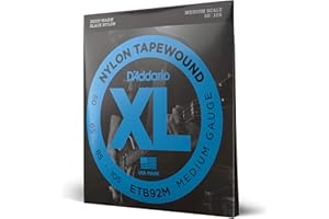 D'Addario Bass Guitar Strings, Tapewound Black Nylon, ETB92M, Medium Scale, Medium Gauge 50-105, 4-String Set, Pack of 1
