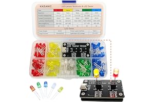 KKEANIC 130 PCS 5mm LED Diode Light, 1 PCS LED Tester, 5 Colors (Colored Scattering Lens) Emitting Lighting Bulb Lamp Assorted Kit Variety Color White Red Green Blue Yellow