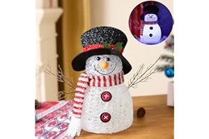 ELAMAS Christmas Light Up Snowman Decorations, 7 LED Color Changing 13.7inch Acrylic Snowman Gift, Pre-Lit Light Up, Glitter Christmas Figure Table, Desk, Tabletop Decor for Indoor, Interior