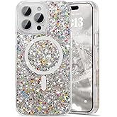UEEBAI Glitter Case Magnetic for iPhone 16 Pro Max Case, Luxury Shiny Bling Sparkly Phone Cover Compatible with MagSafe, Wireless Charge Crystal Diamonds Shiny Cover for Women - Clear