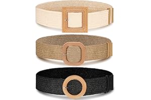 Syhood 3 Pieces Straw Woven Elastic Waist Belt for Women Bohemian Dress Braided Belt
