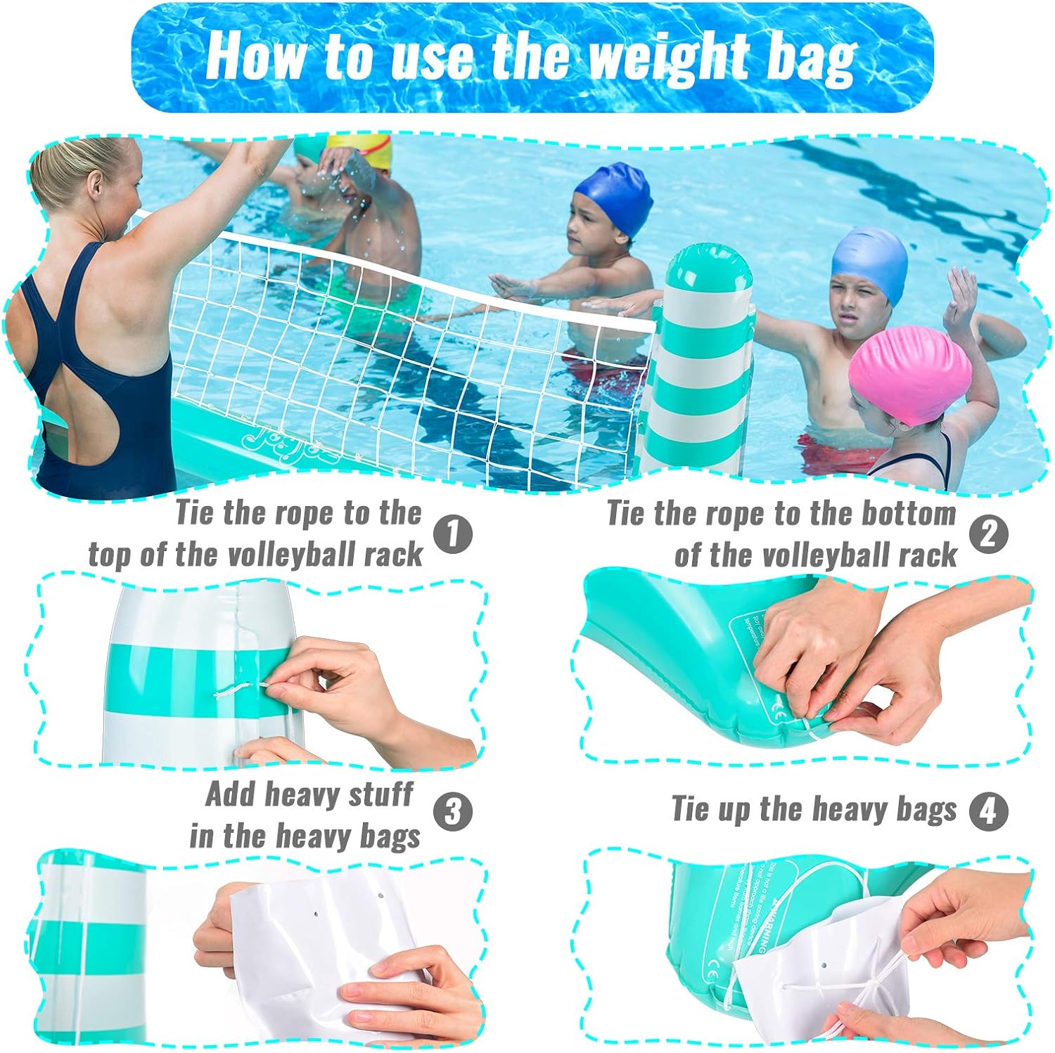 Joyjoz Inflatable Pool Float Set, Pool Volleyball Set Include Volleyball Rack, Volleyball, Basketball Hoop and Ball, Floating Swimming Pool Toy Pool Games Pool Accessories for Kids and Adults: Sports & Outdoors