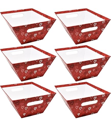 Tatuo - Juego De 12 Cestas Para El Día De San Valentín Para Regalos Vacías Con Bolsas De Celofán Y Bandeja De Mercado De Corazón De San Valentín