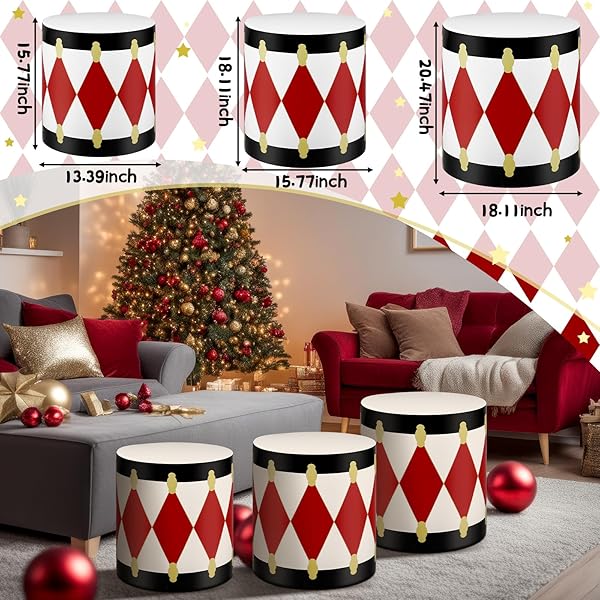 SUMIND 3 PACK CHRISTMAS INFLATABLES DECORATION CHRISTMAS INFLATABLES DRUM DECOR WHITE AND RED DRUM PATIO DECORATIONS XMAS PATTERN HOLIDAY DECOR FOR INDOOR OUTDOOR PATIO GARDEN PARTY SUPPLIES