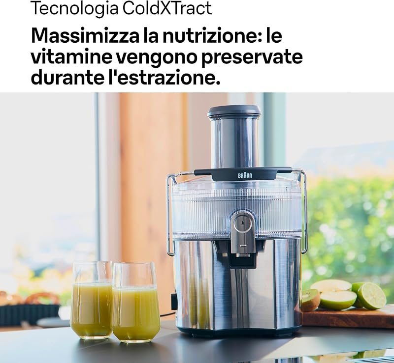 MultiJuice 7 SJ7000 Estrattore Succo Centrifugo, Tecn ColdXtract, Tubo di Riempimento da 75 mm, Contenitore 2L, Sistema Antigoccia e di Sicurezza Quadruplo, Filtro Acciaio Inox, 1000 W, Grigio