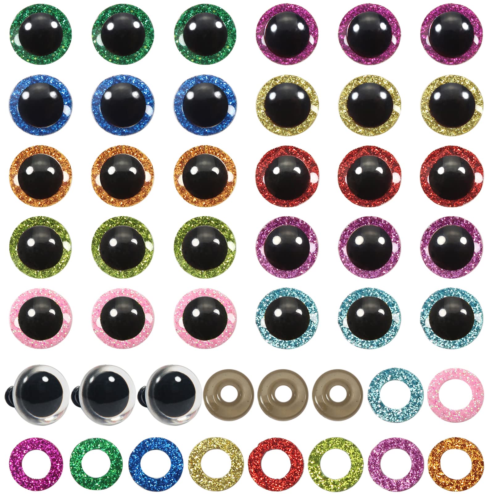 TOAOB 120pcs 12mm Glitter Safety Eyes for Crochet Dolls Plastic Crochet Eyes 10 Colours Craft Eyes Doll Eyes with Washers for Amigurumi Doll Making DIY Craft Plush Animals