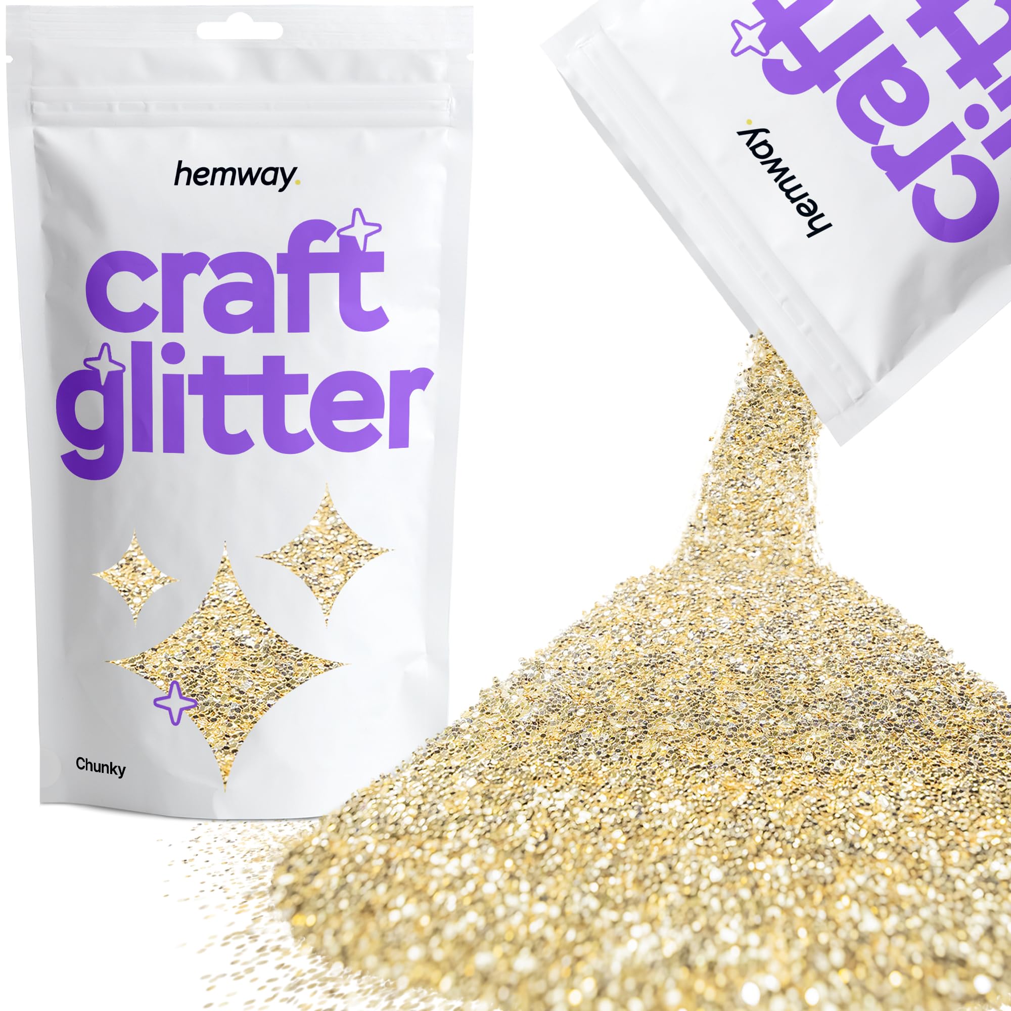Hemway Craft Glitter Champagne Gold 100g Chunky Glitter for Crafts, Resin, Cosmetic, Nail, Face, Body, Festival, Tumblers, Art, Candle, Crafting