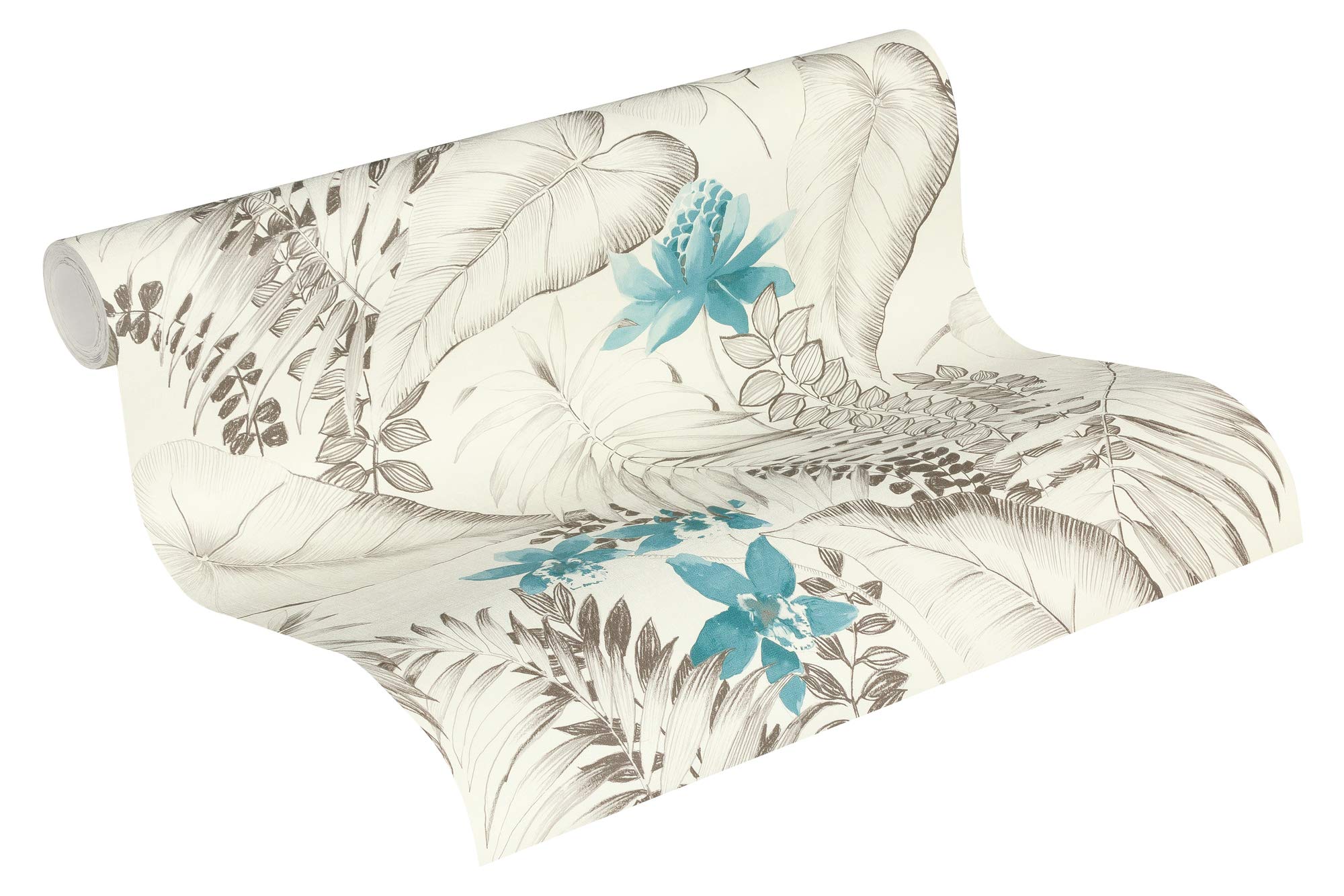 Floral Wallpaper Exotic Life Non-Woven Wallpaper 10.05 m x 0.53 m Blue Grey Black Made in Germany by Livingwalls 372792 37279-2