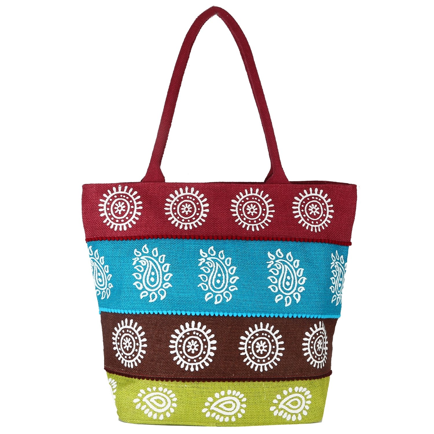 ecotara rangoli designer jute tote bag-maroon