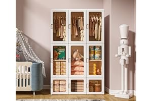 ANTBOX Portable Kids Closet - Large, Collapsible Wardrobe for Baby and Kids - Baby Closet Organizer with Hanging Rod and Magnetic Clear Door (3 Hanging Rod)