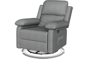 AMOPATIO Glider Recliner for Adult Indoor Upholstered Lounge Nursery Chair Swivel Single Sofa with Side Pockets for Living Room Bedroom(Grey)