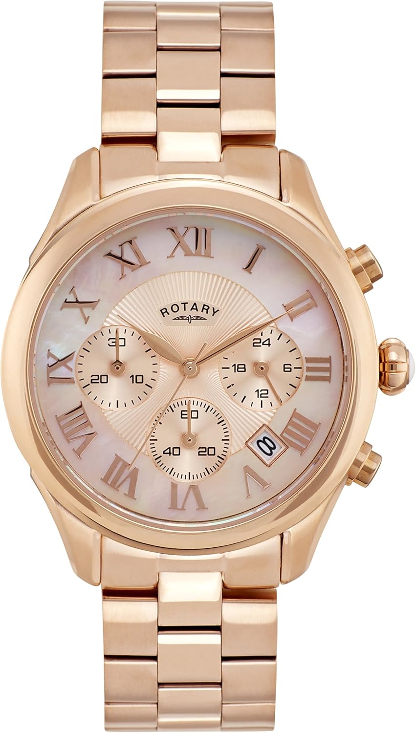 Rotary Womens Chronograph Quartz Watch with Rose Gold Bracelet Strap