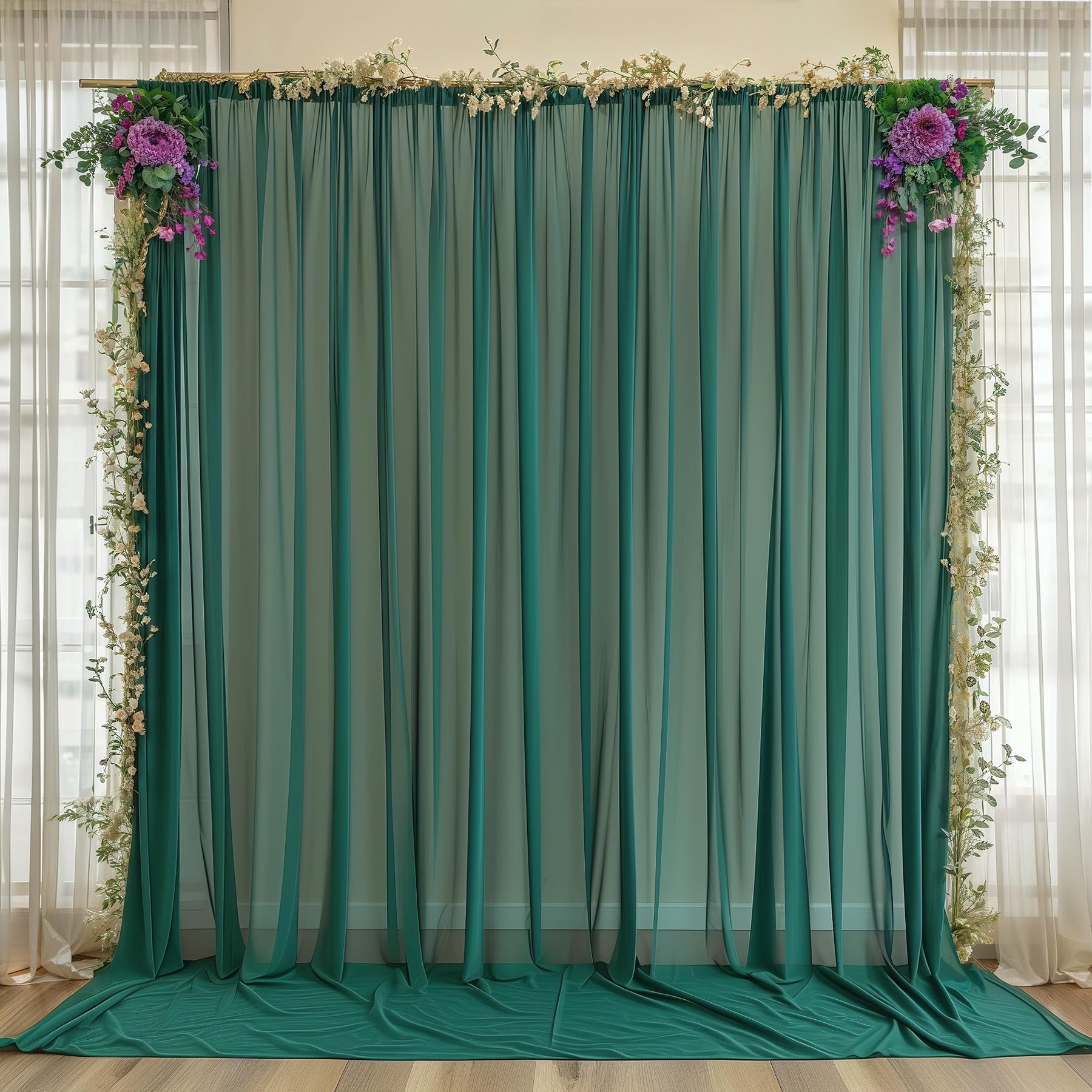 Photo 1 of 10ft x 10ft Emerald Green Backdrop Curtains, Wrinkle-Free Sheer Chiffon Fabric Photo Backdrop Drapes for Wedding Arch Party Ceremony Photography Decoration