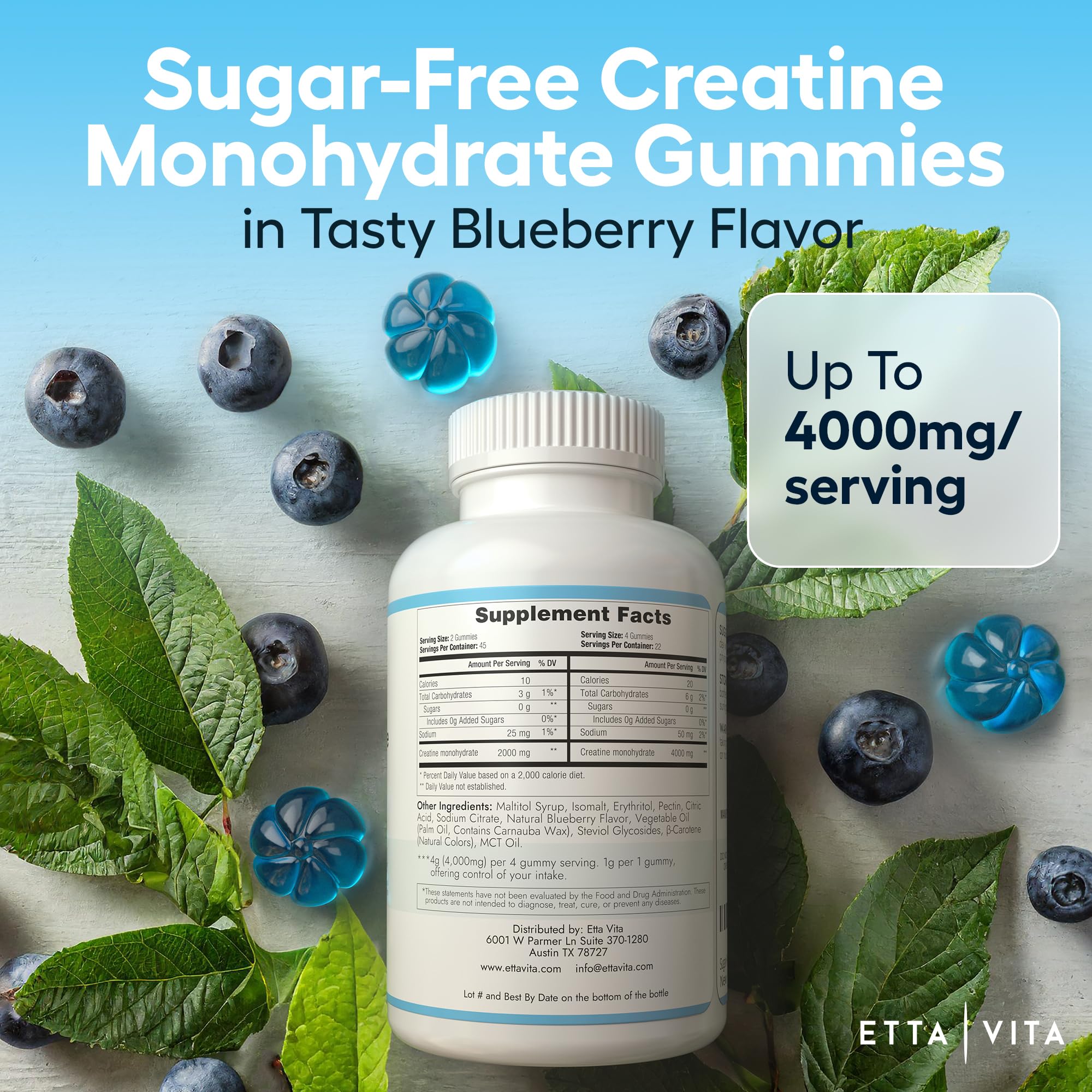 Sugar-Free Creatine Monohydrate Gummies (5g Per Packet) - Potent Creatine Gummies for Men & Women, Supplement for Muscle Support, Cognitive Function - Non-GMO, Gluten-Free, Mucuna Pruriens