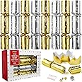 JOYIN 8 Pack Christmas No Snap No Popping Party Table Favor with Gold & Silver Snowflake Design, with Party Hat, Joke & Little Gift Inside, for Xmas Gift, Christmas Seasonal Holiday Dinner