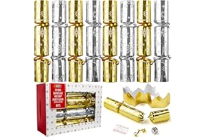 JOYIN 8 Pack Christmas No Snap Party Table Favor with Gold & Silver Snowflake Design, with Party Hat, Joke & Little Gift Inside, for Xmas Gift, Christmas Seasonal Holiday Dinner