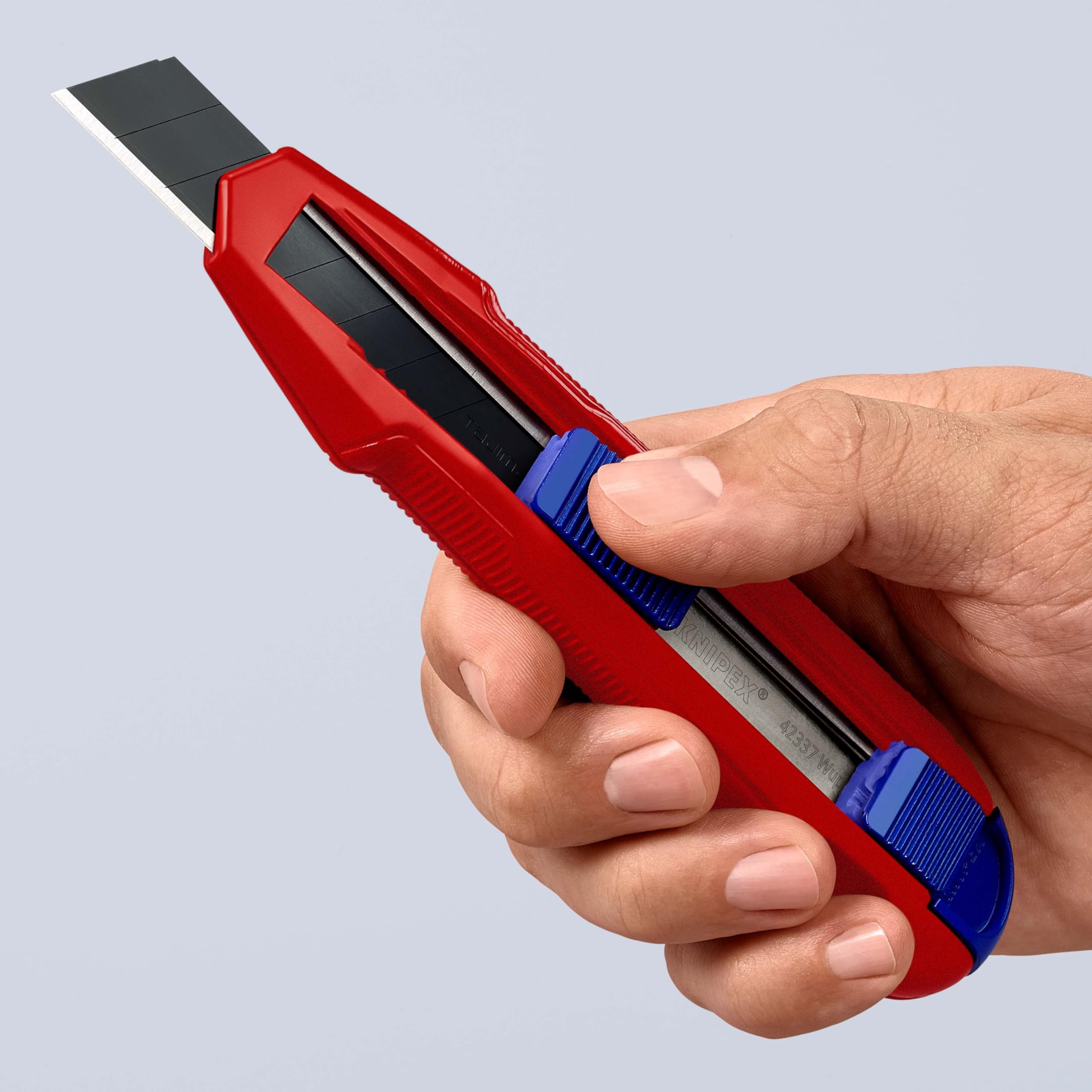 KNIPEX CutiX Universalmesser, mit Stabilisierungsschiene, Klingenverriegelung, 18 mm Abbrechklinge, Cuttermesser, Teppichmesser, 90 10 165 BK 4