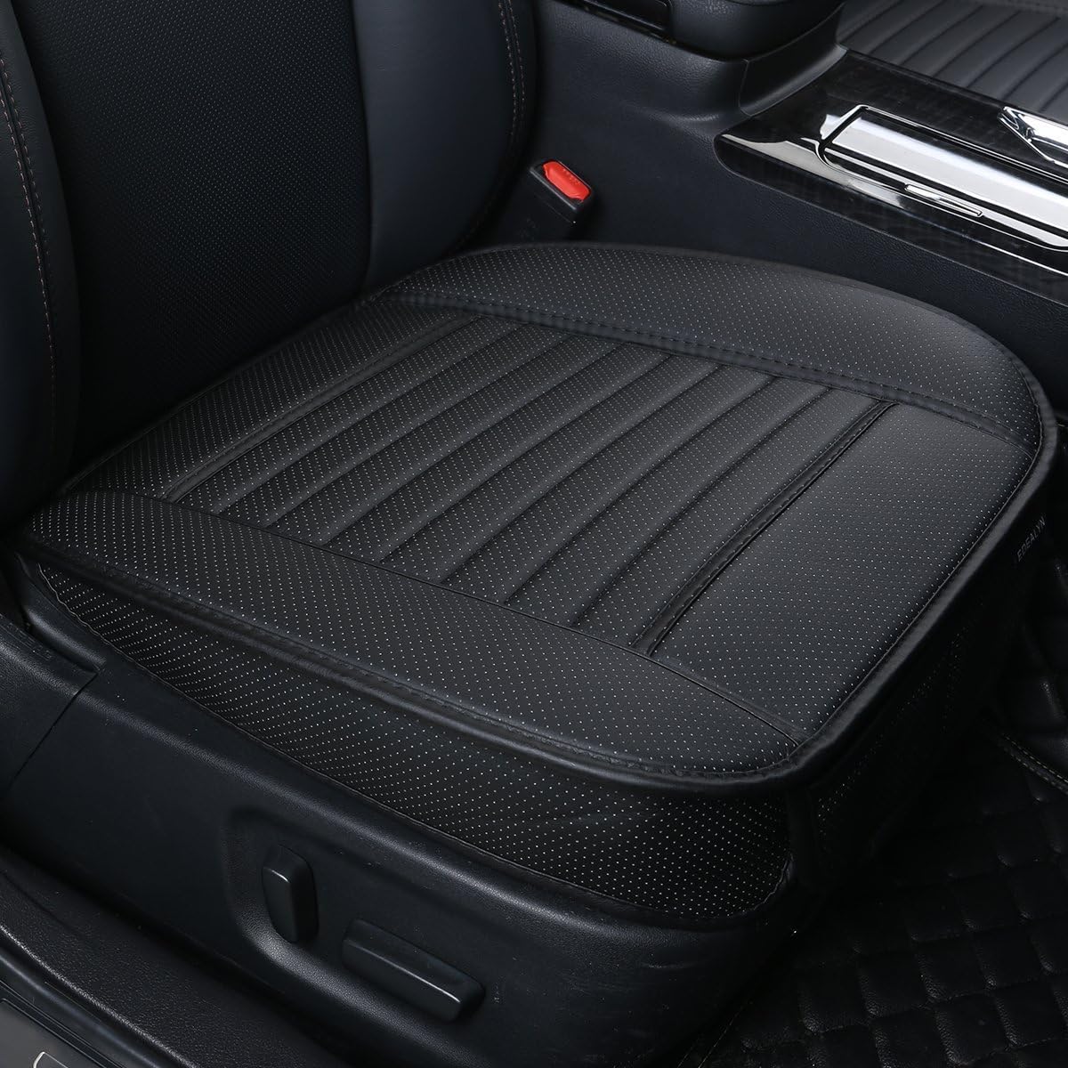 DINKANUR (Deep 20 inch × Width 20 inch Car Seat Cushions - Thick 0.35 inch, PU Leather Front Seat Protection Car Seats Cover - Edge Wrapping Bottom Car Seat Covers (Black -Bottom (2 PCS))