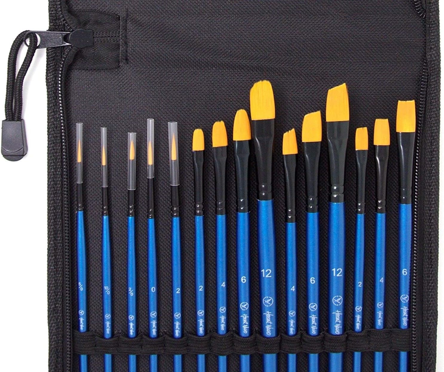 Heart Nuvo's 15 Artist Paintbrush Set With Case - Assorted Nylon Brushes for Watercolor Painting, Acrylic Painting, and Oil Painting