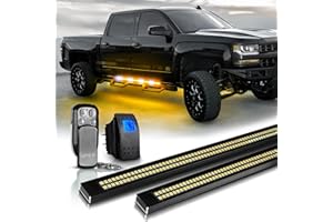 OPT7 Sidekick 2PCS 56" Aluminum LED Running Board Strobe Lights, Weatherproof Rigid Emergency Light Bars w/Sequential Amber Turn Signal & Amber White Flashing Warning Light for Extended Crew Cab Truck