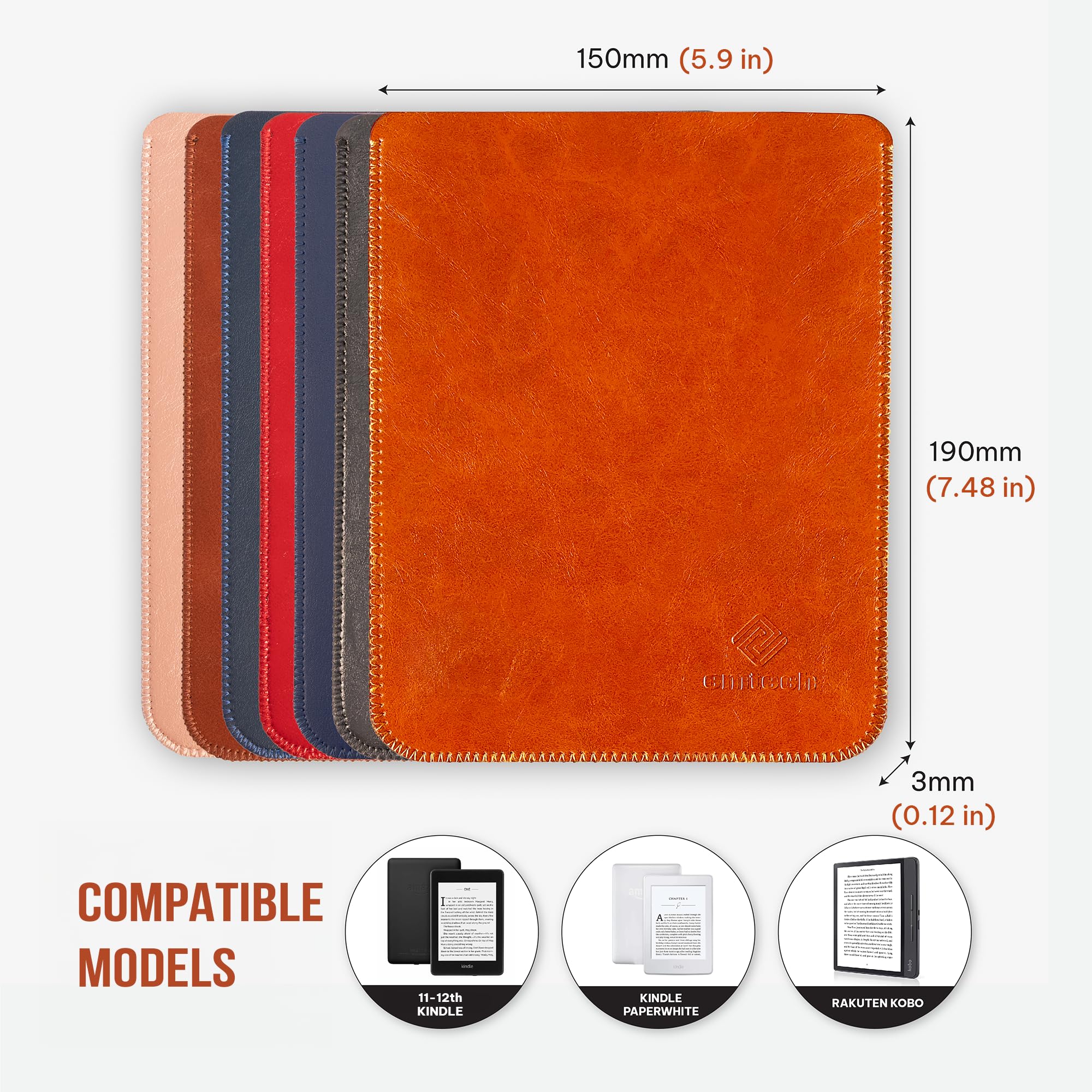 CM Tech Kindle Case - Lightweight Ultra-Thin Protective Cover | Leather | Paperwhite Sleeve | Oasis Compatible | Premium PU Leather | 6th to 12th Generation | Kobo Cover | 11th~12th Generation, Brown