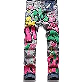 Enrica Men's Casual Printed Jeans Skinny Denim Pants