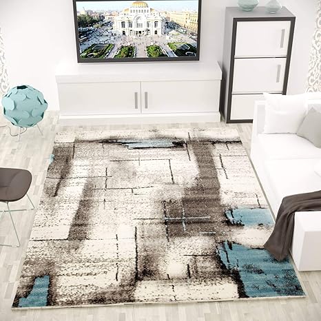 VIMODA Teppich Modern Designer Abstrakt Meliert Farbe Türkis Grau 160x230 cm