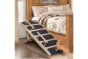 INRLKIT Wooden Dog Ramp for High Bed, 47.2" Long Non-Slip Dog Ramp for Couch, 6 Adjustable Heights from 15.7" to 28" with Side Rails Anti-Slip Traction Mat for Small Medium Large Dogs(Up to 160 Lbs)