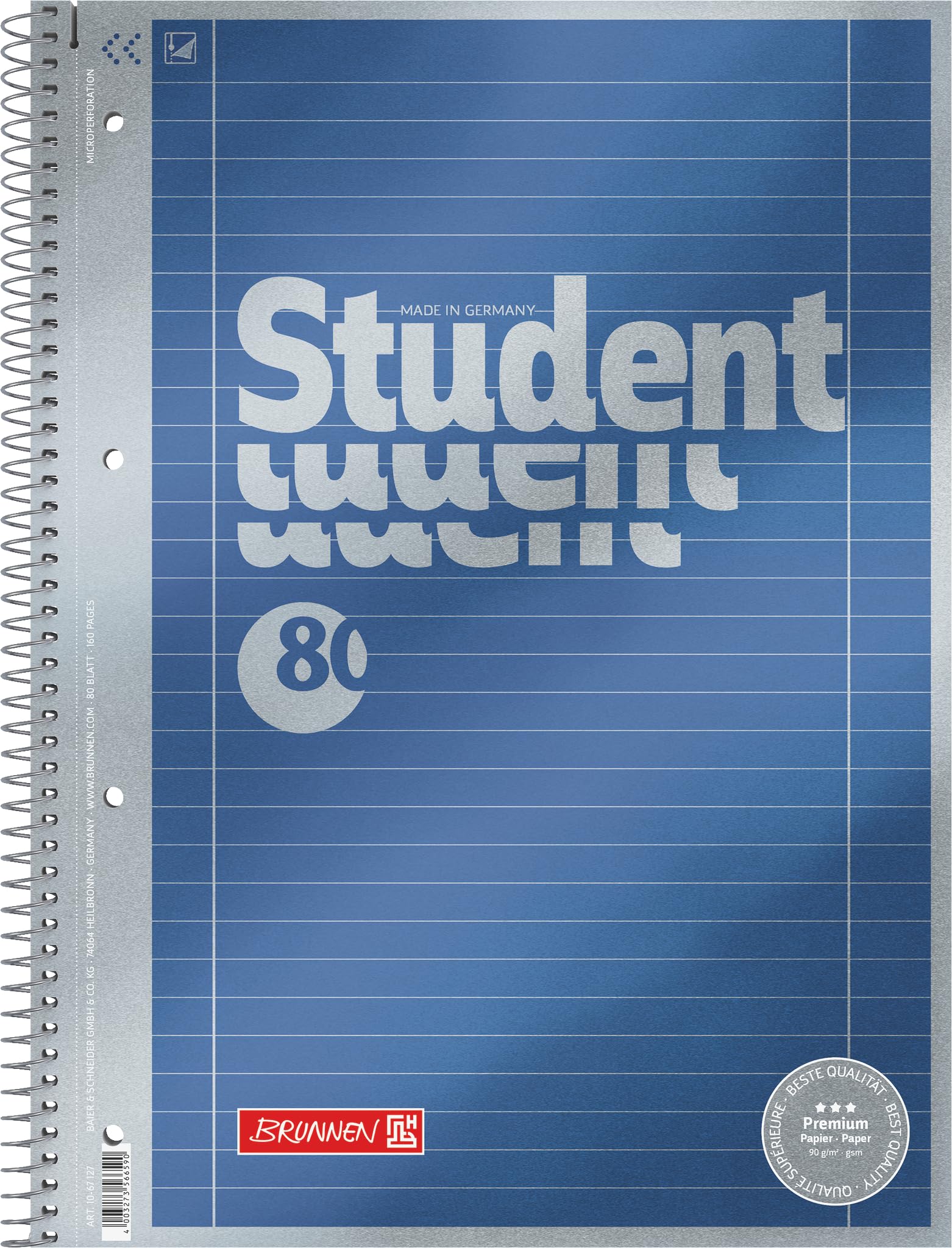 Brunnen 1067127 Vera Treated Cover with Metallic Effect A4 Ruled Notepad/Student Premium, Type 27, 90 g/m² 80 Pages